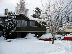 Our house and yard covered in snow, Victoria BC